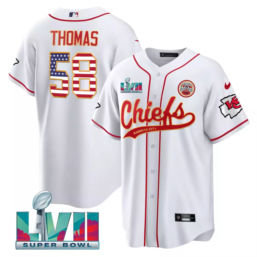R Mason 58 Kansas City Chiefs Jersey White Super Bowl Lvii Men Red Gold All Stitched