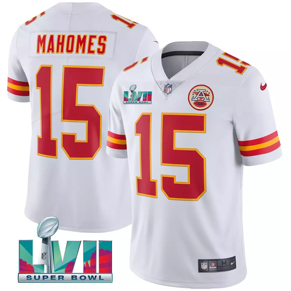 Patrick Mahomes 15 Jersey White Kansas City Chiefs Super Bowl Lvii Men Red Yellow