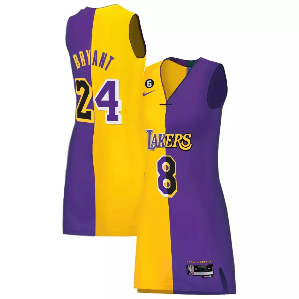 Kobe Bryant 24 Lakers Jersey Purple Women Split Design Yellow All Stitched Vapor