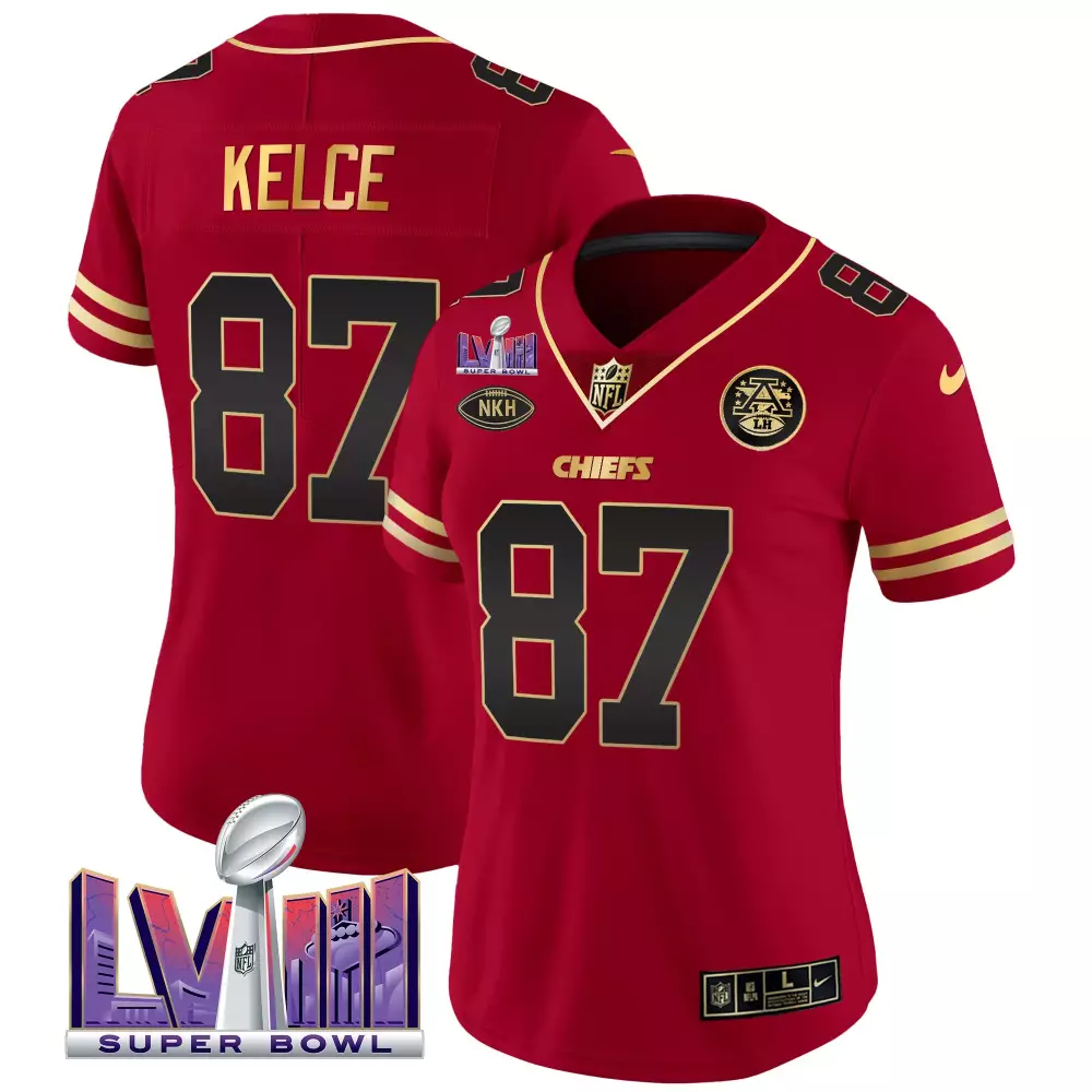 Kelce 87 Chiefs Jersey Red Super Bowl Lviii Men Black Gold All Stitched Vapor