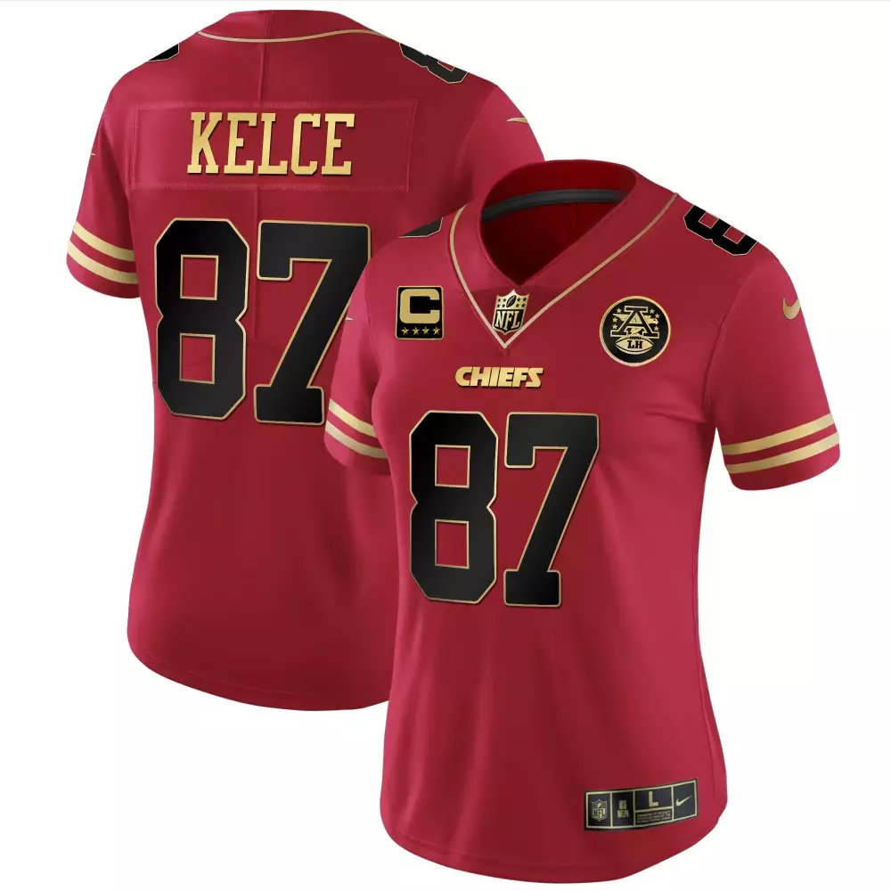 Travis Kelce 87 Chiefs Jersey Red Captain's Afl 75th Anniversary Men Black Gold All
