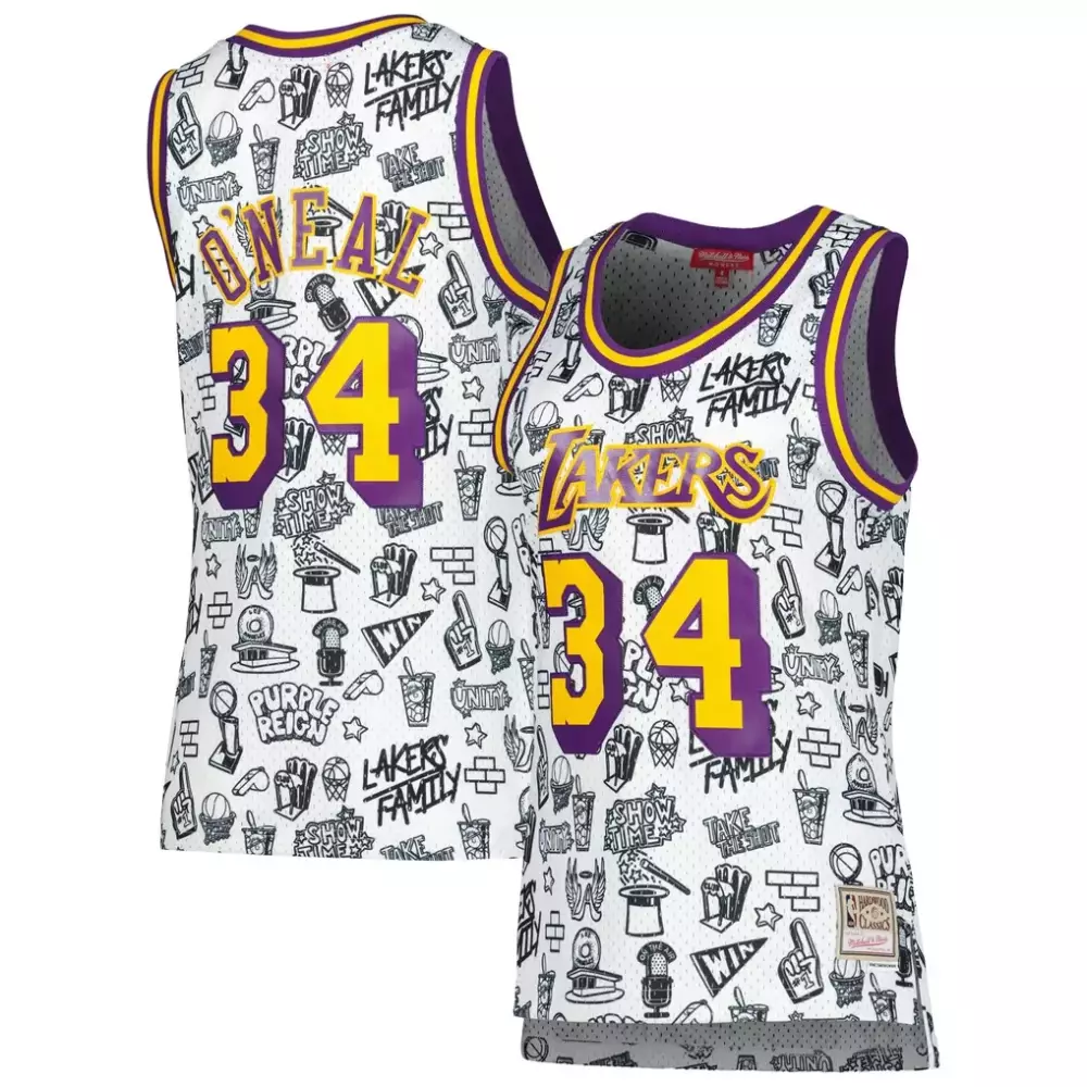 Shaquille Oneal 34 Lakers Jersey White Showtime Mitchell Ness Hardwood Classics Men