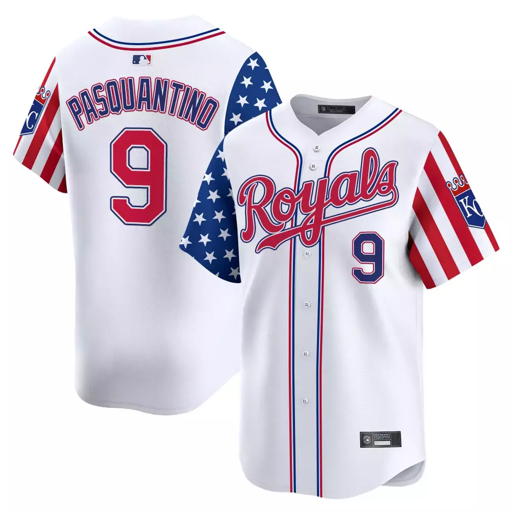 Pasquantino Independence 9 Royals Jersey White City Connect Men Split Custom Design