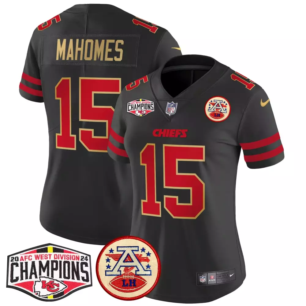 Patrick Mahomes 15 Chiefs Jersey Black AFC West Division Champions Lh Women Replica