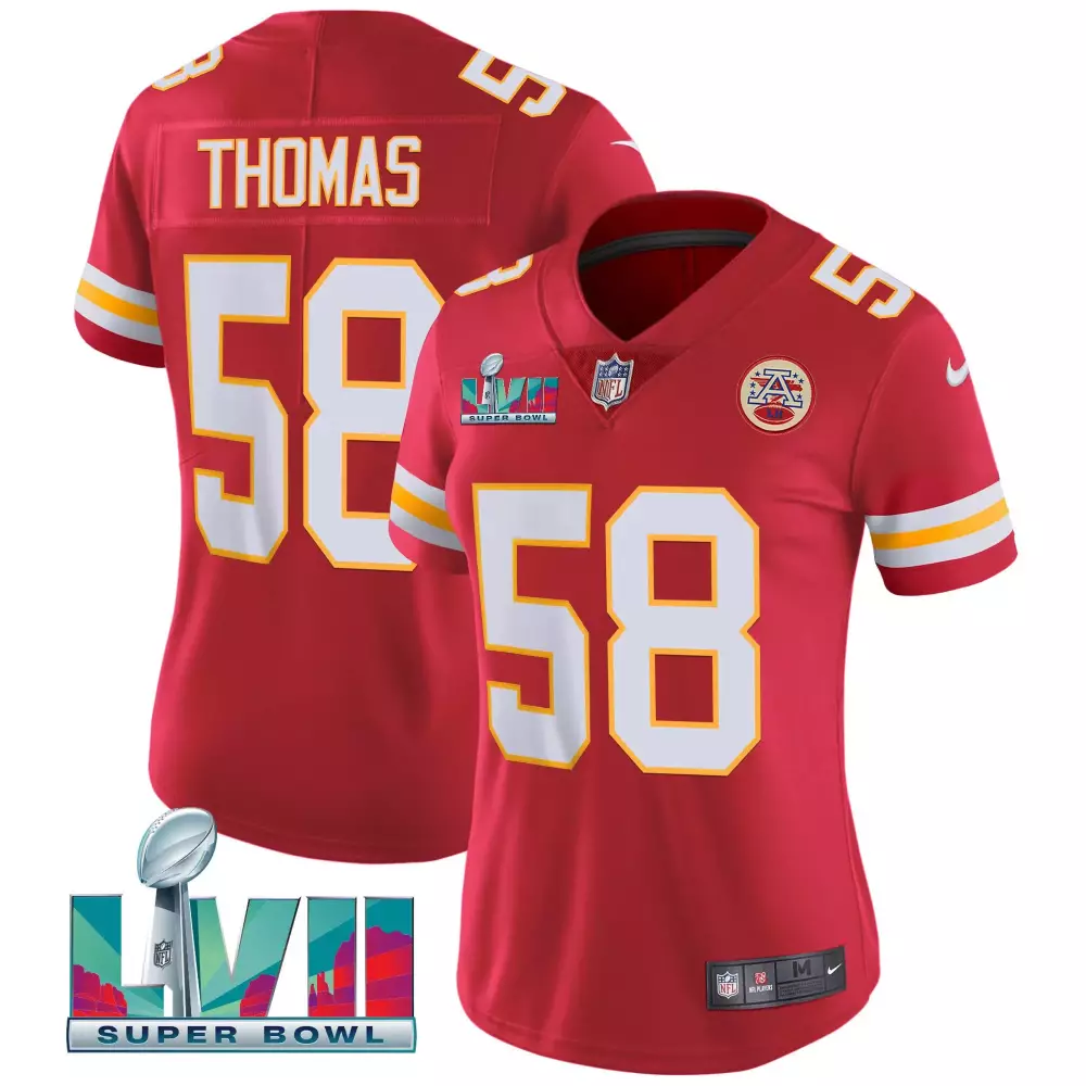 R Mason 58 Kansas City Chiefs Jersey Red Super Bowl Lvii 2022 Women Replica Yellow