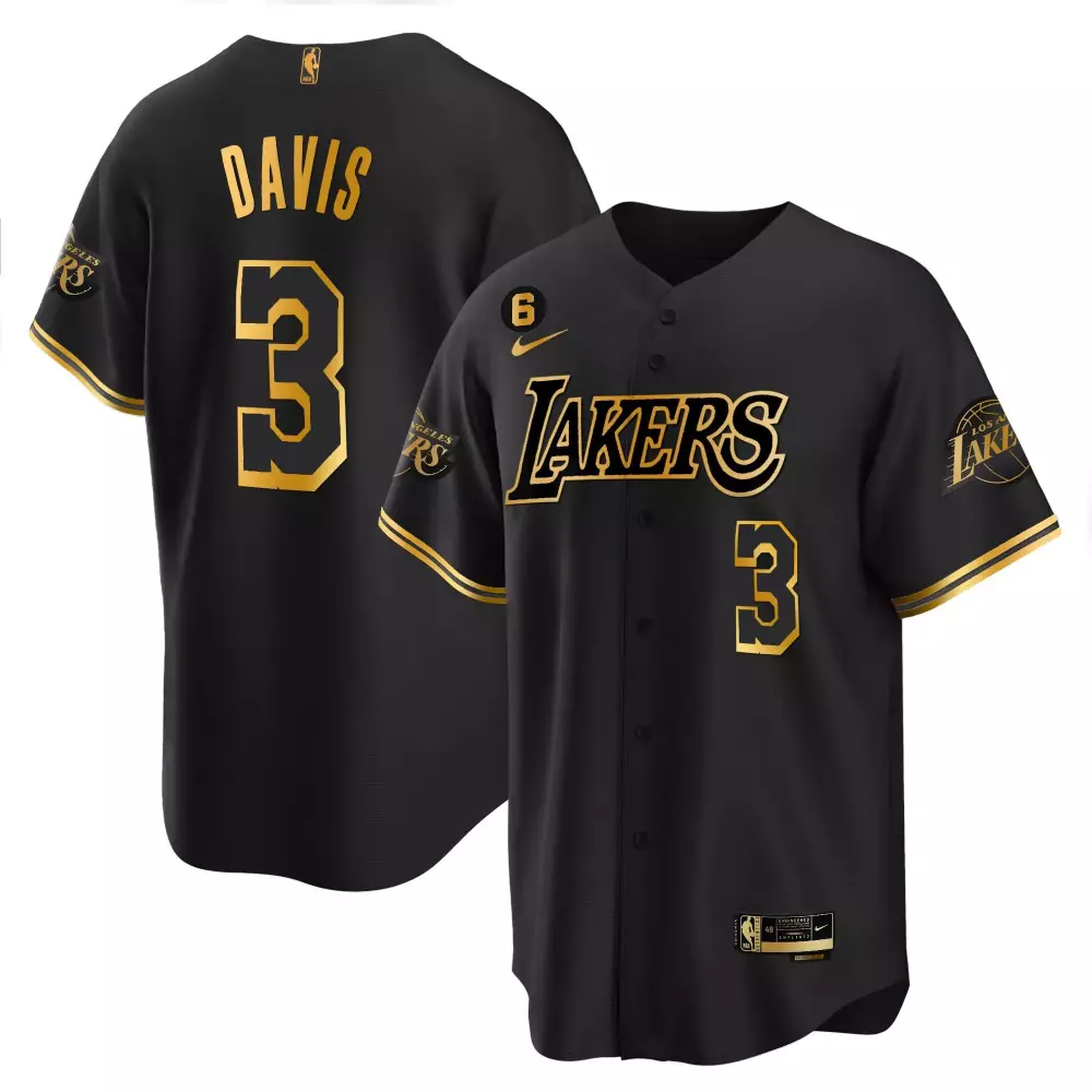Anthony Davis 3 Jersey Black Los Angeles Lakers Men Gold Stitched