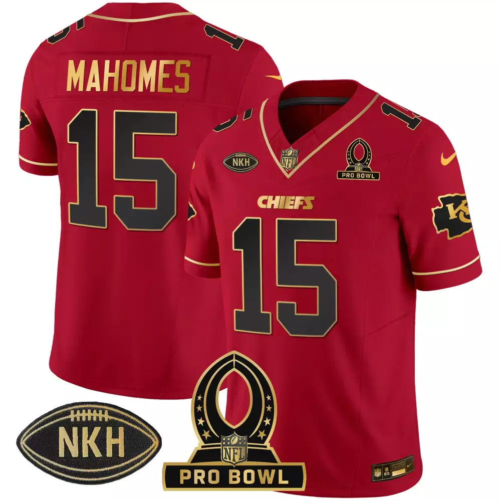 Patrick Mahomes 15 Chiefs Jersey Red Pro Bowl Nkh Men Black Gold Vapor All Stitched