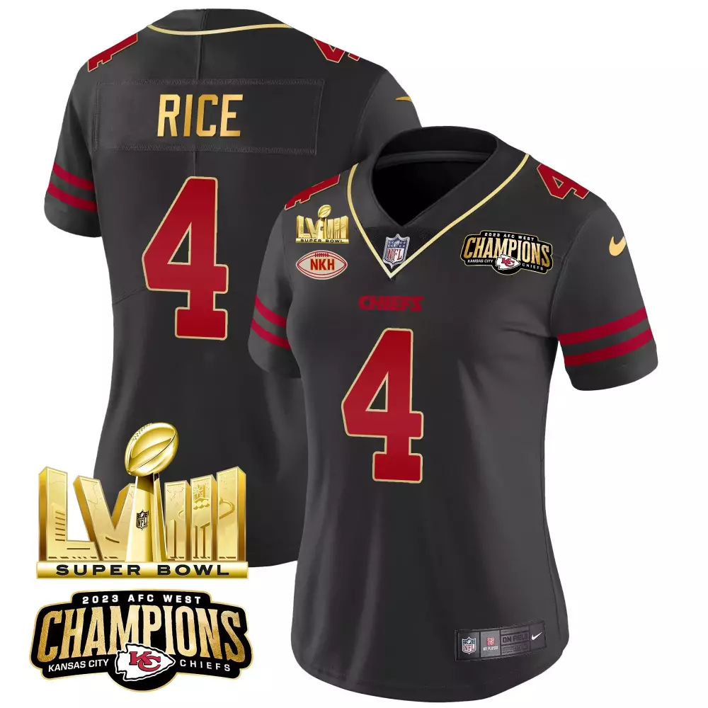 Rashee Rice 4 Kansas City Chiefs Jersey Black Super Bowl Lvii Champions 2023 AFC West