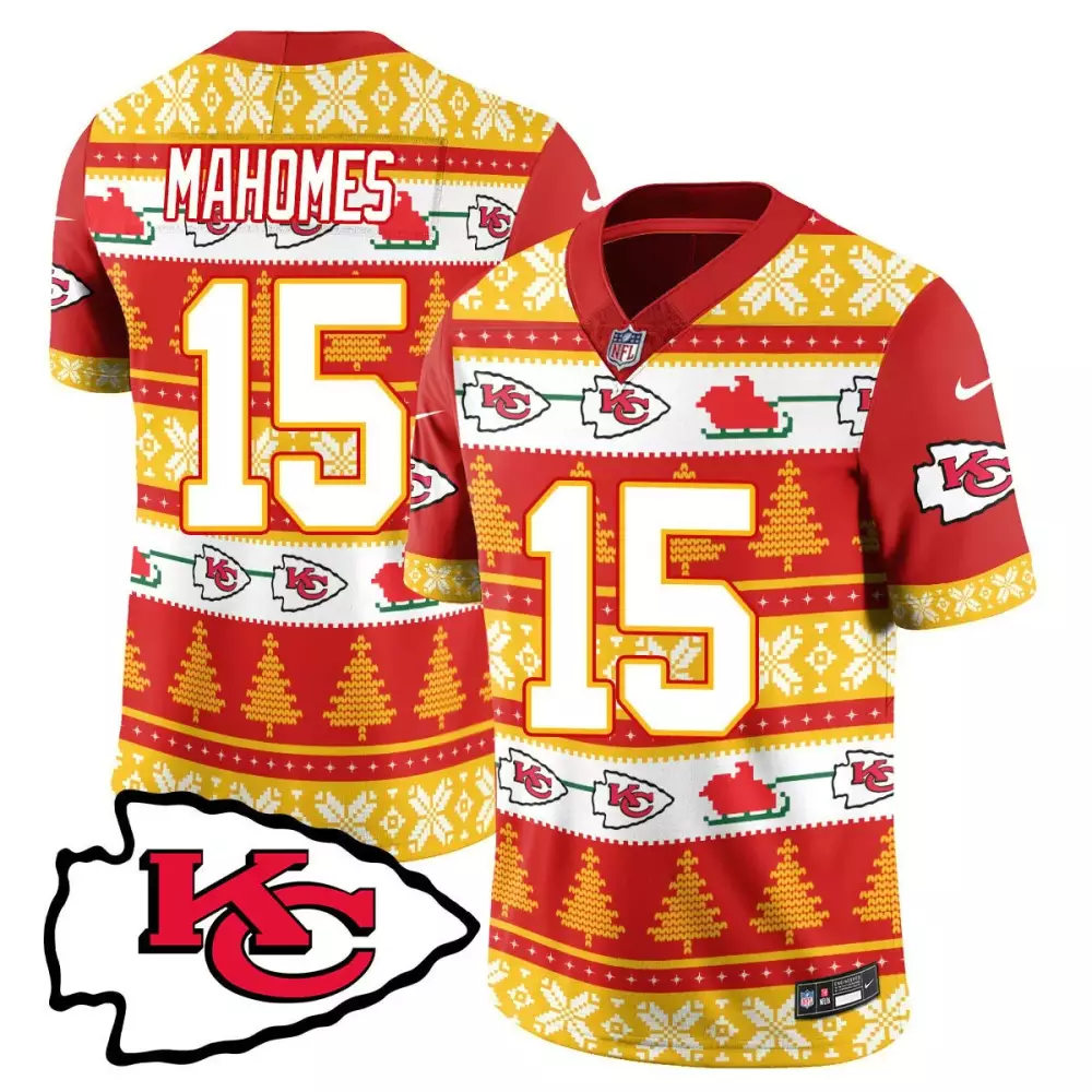 Patrick Mahomes 15 Jersey Red Ugly Sweater Kansas City Chiefs Men Standard Alternate