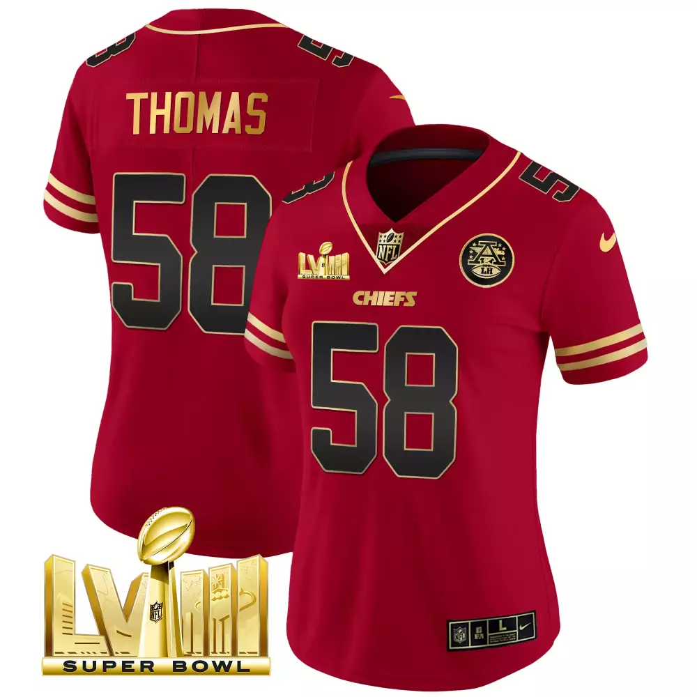 Thomas Dupe 58 Chiefs Jersey Red Super Bowl Lviii Women Standard Gold Black All Stitched