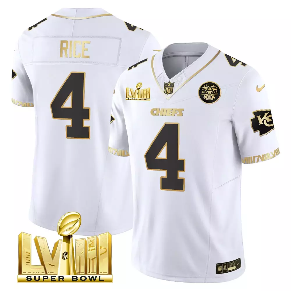 Rashee Rice 4 Chiefs Jersey White Super Bowl Lviii Champions AFC Men Alternate Black