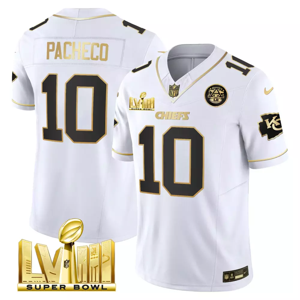 Isiah Pacheco 10 Chiefs Jersey White Super Bowl Lviii Men Alternate Black Gold All