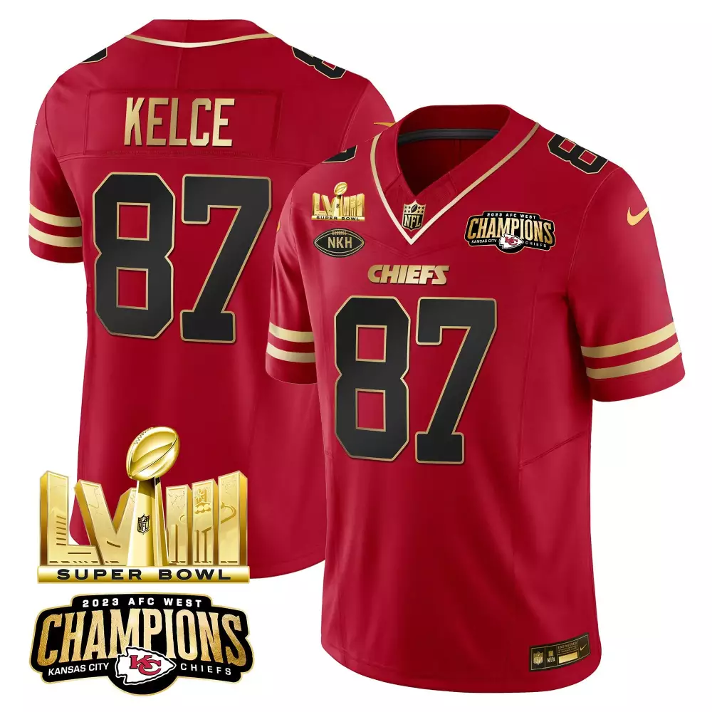 Travis Kelce 87 Jersey Red Super Bowl Lvii Kansas City Chiefs 2023 AFC West Champions
