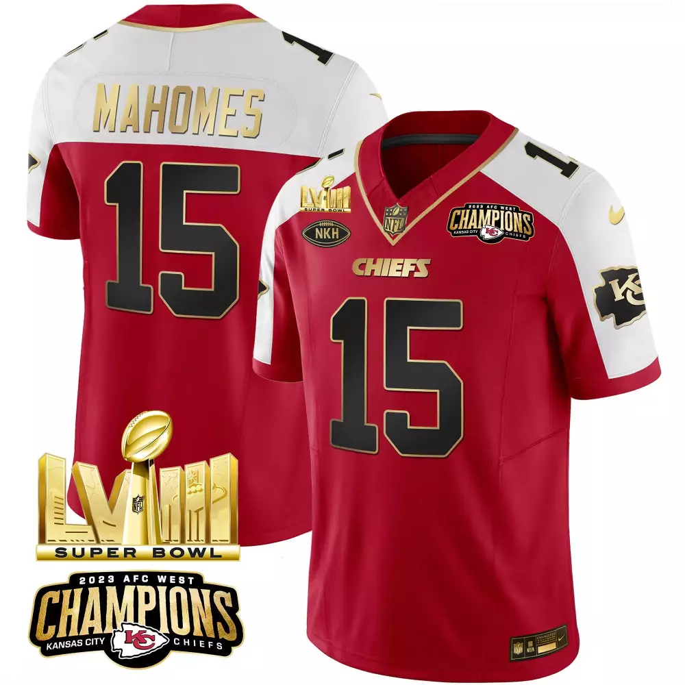 Patrick Mahomes 15 Jersey Red Super Bowl Lviii Champions Kansas City Chiefs 2023 AFC West
