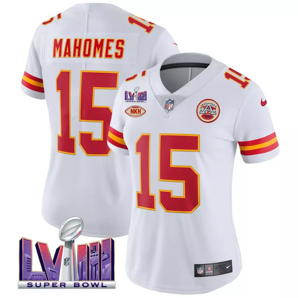 Patrick Mahomes 15 Jersey White Super Bowl Lviii Kansas City Chiefs Nkh 2023 Women