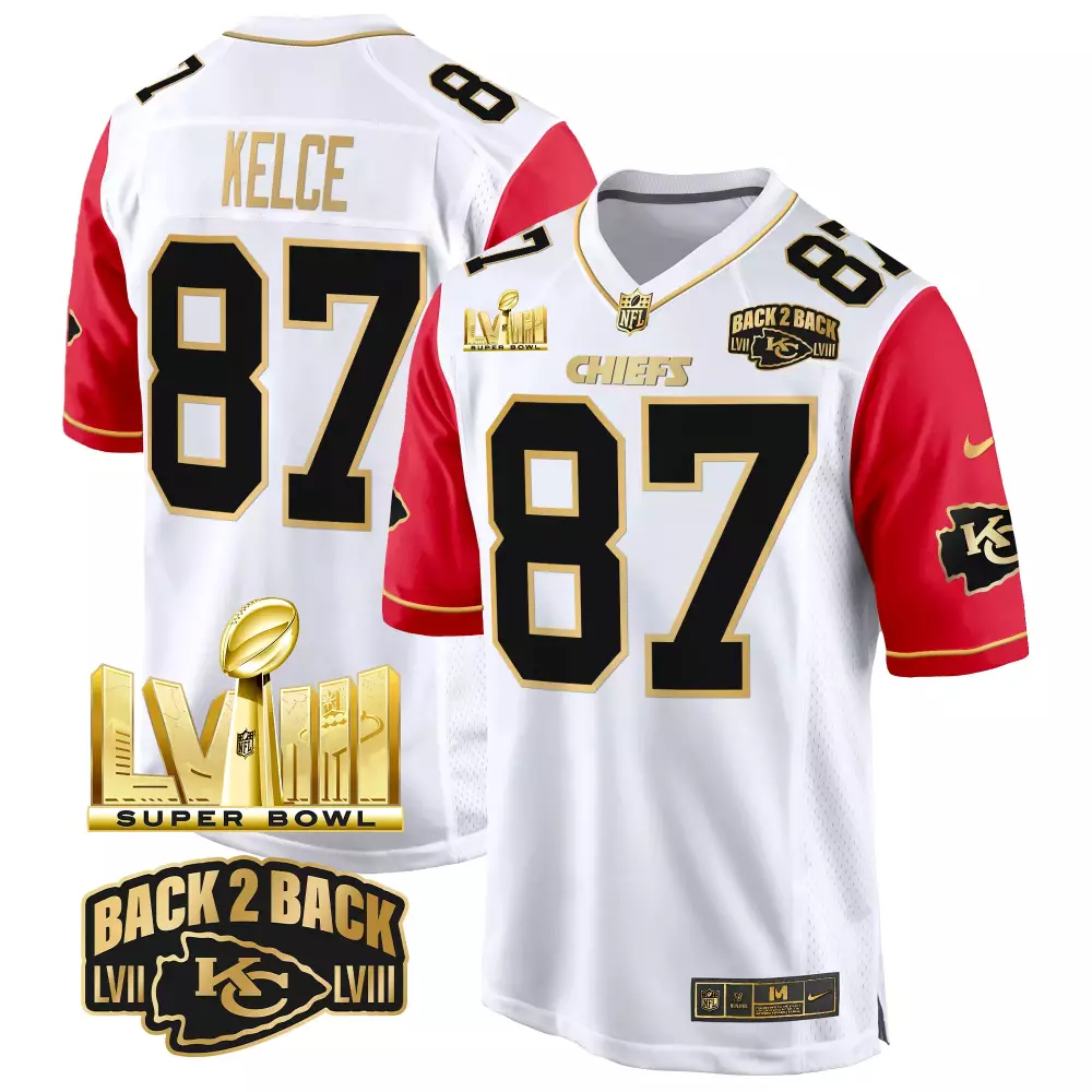 Travis Kelce 87 Chiefs Jersey White Super Bowl Champions Lvii Lviii 2023 Men Authentic