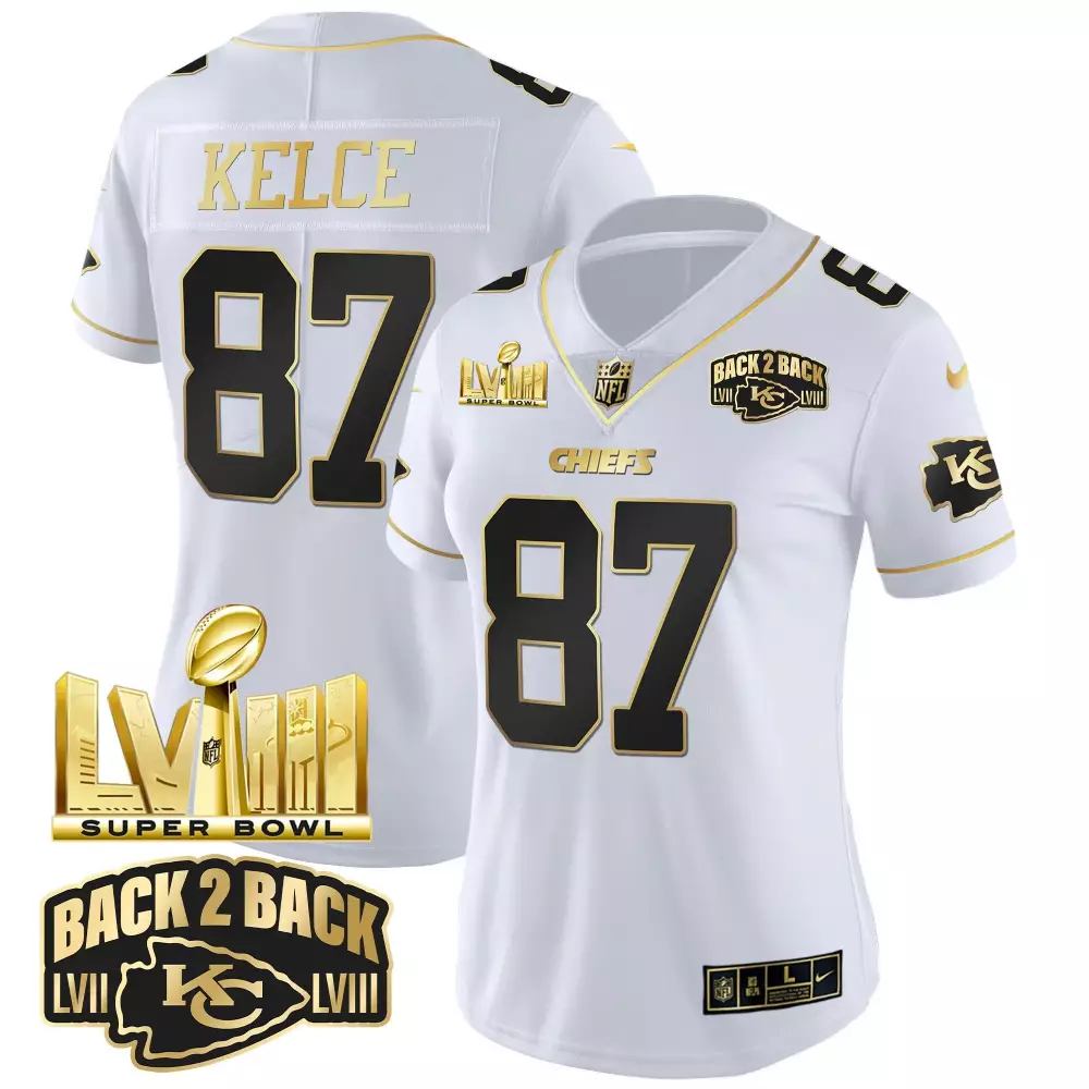 Travis Kelce 87 Jersey White Super Bowl Champions Kansas City Chiefs Lvii Lviii 2023