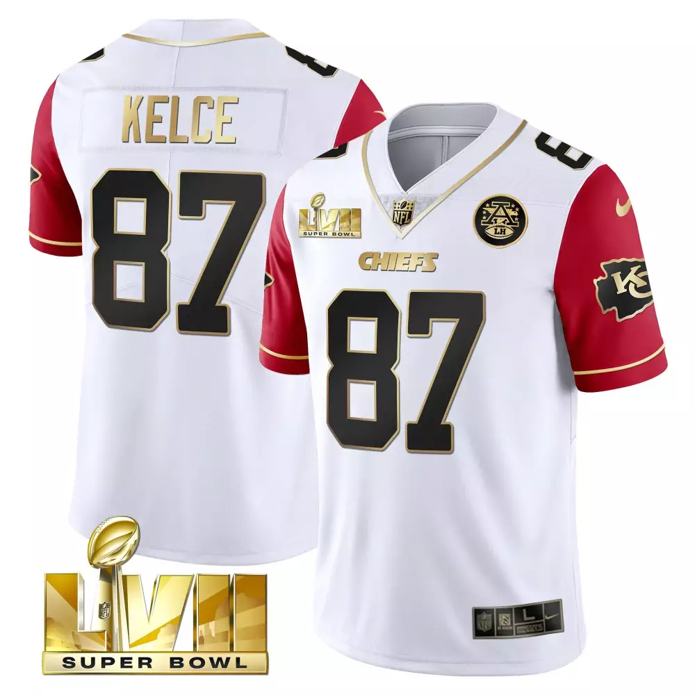 Travis Kelce 87 Chiefs Jersey White Super Bowl Lvii Men Authentic Alternate Split Design