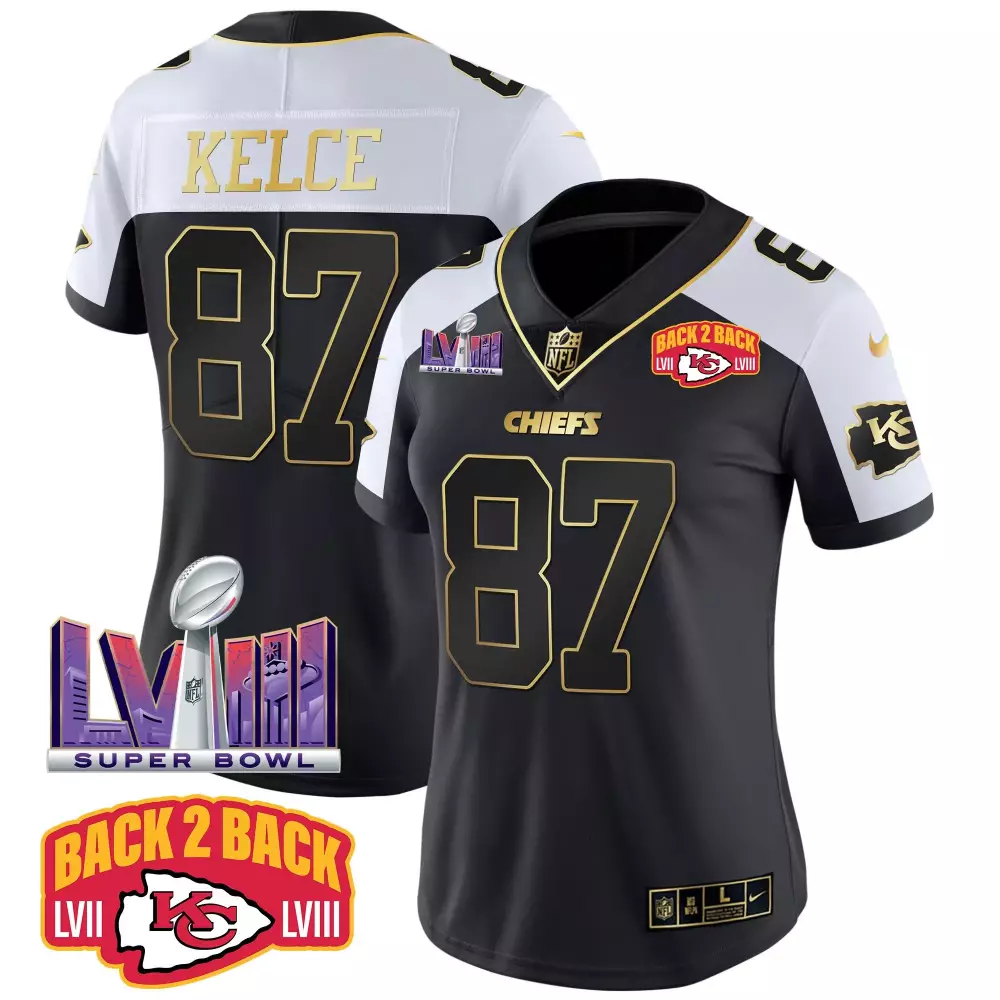 Travis Kelce 87 Chiefs Jersey Black Super Bowl Lvii & Lviii Champions Men Replica