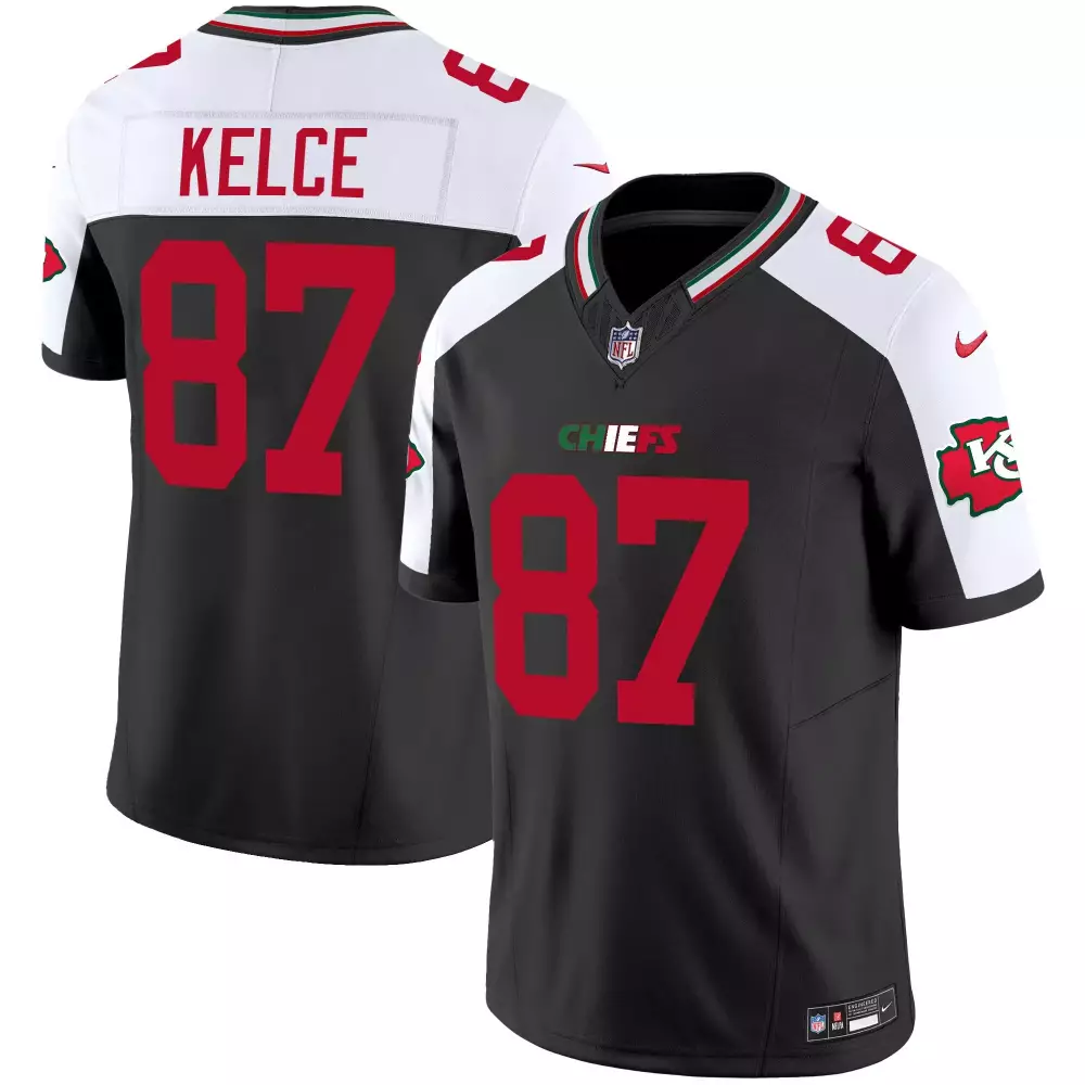 Travis Kelce 87 Chiefs Jersey Black Men Official Alternate White Red Green Vapor