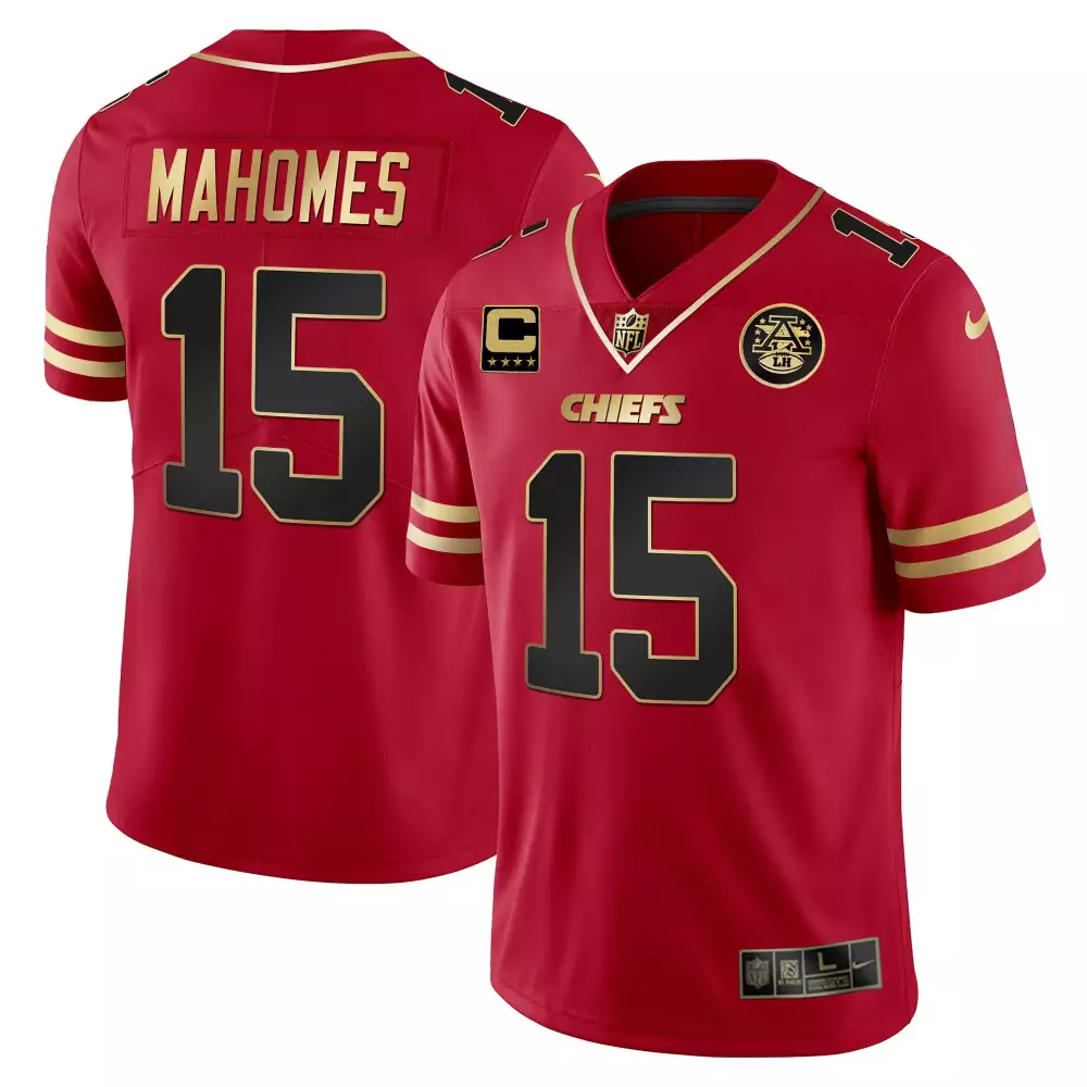 Patrick Mahomes 15 Chiefs Jersey Red (captain's Patch) Men Player Gold Black All