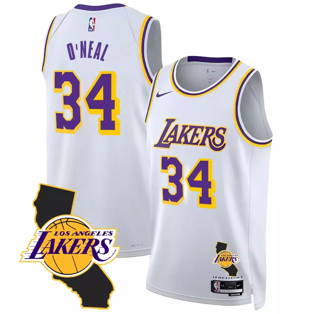 Shaquille Oneal 34 Jersey White Los Angeles Lakers Men Purple Yellow All Stitched