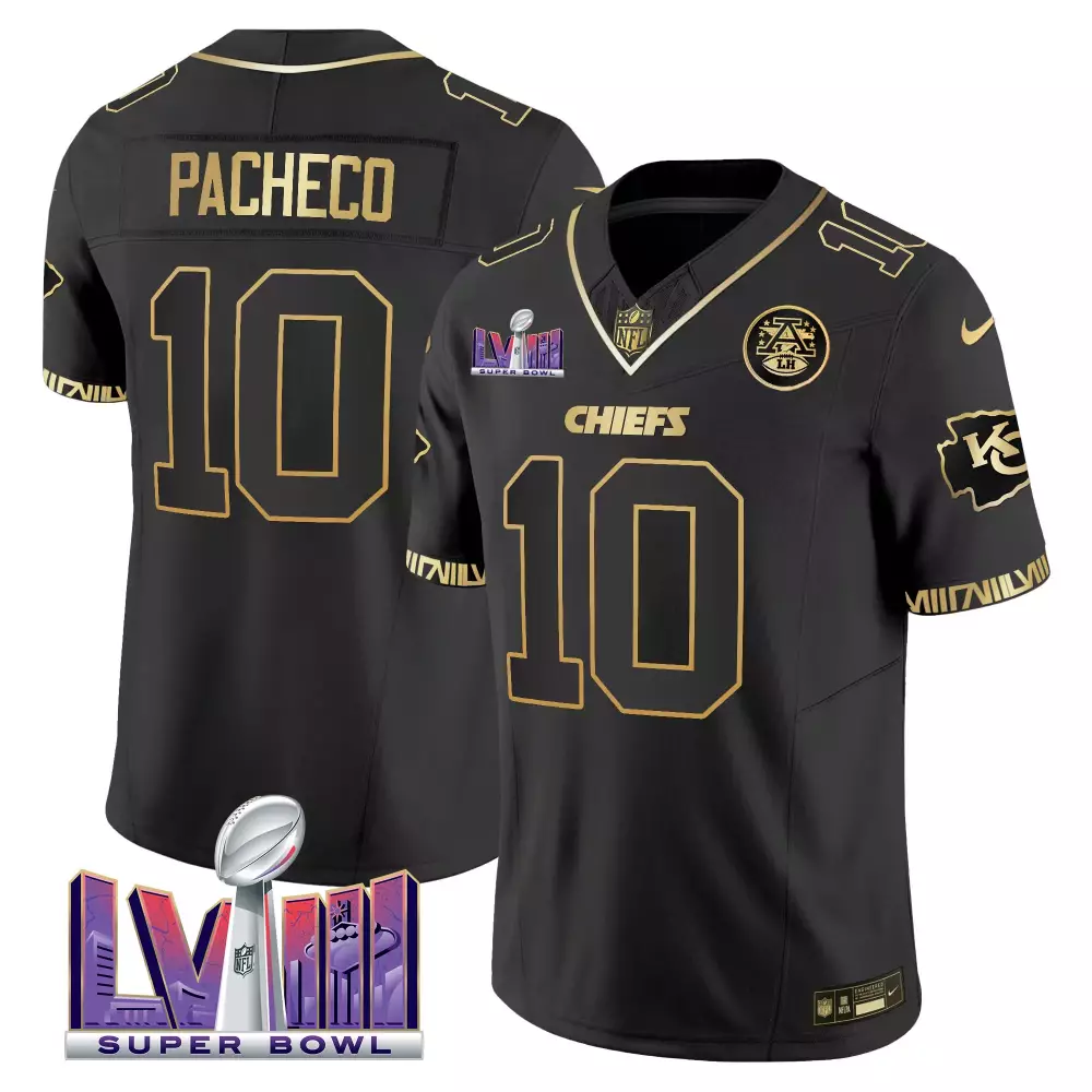 Pacheco Lviii 10 Chiefs Jersey Black Super Bowl Lvii Men Official Gold All Stitched