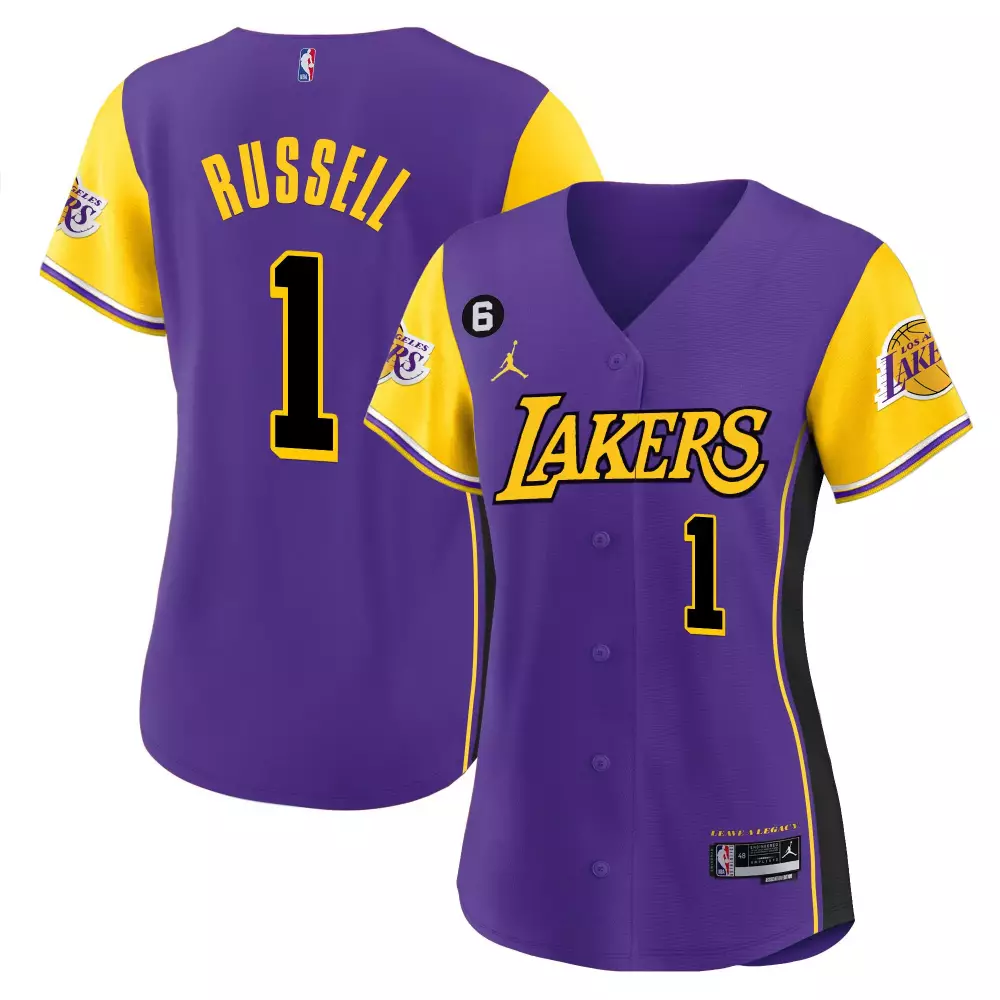 Russell 1 Lakers Jersey Purple City Connect Men Split Design Yellow Black All Stitched