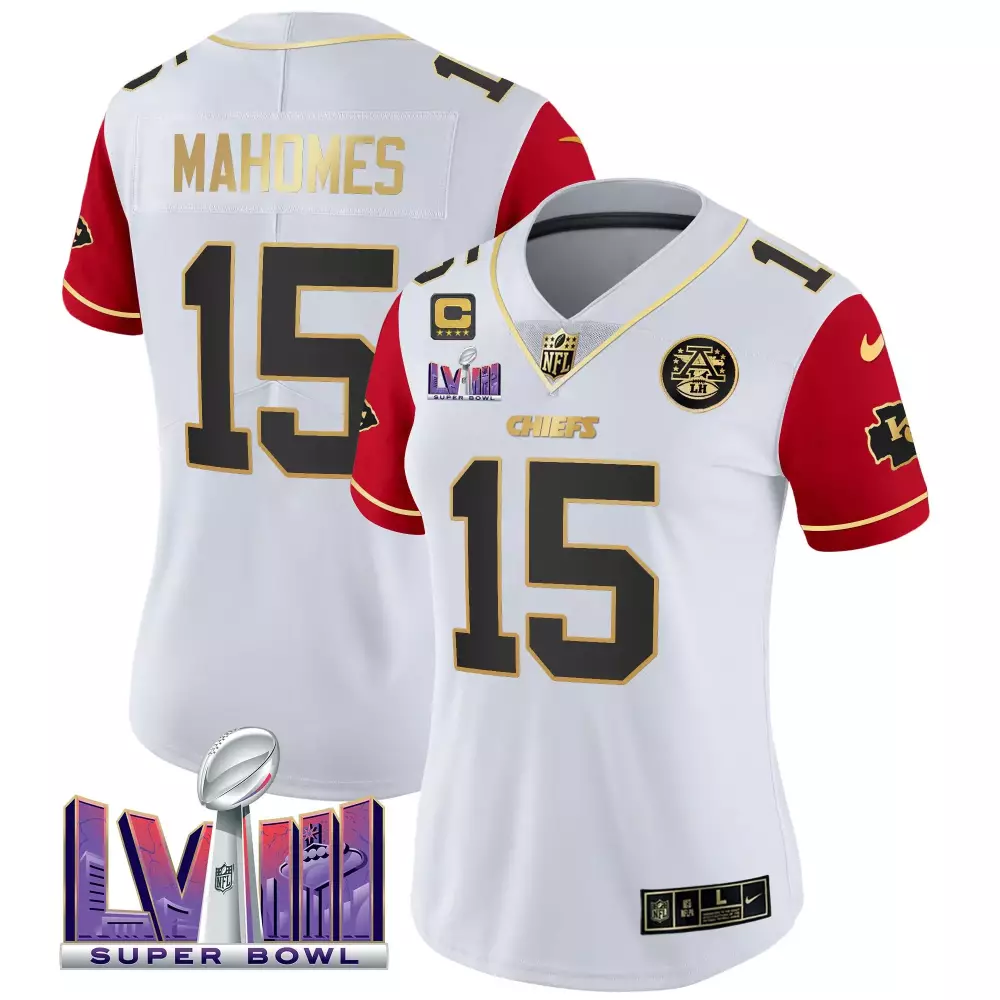 Patrick Mahomes 15 Chiefs Jersey White Super Bowl Lvii Men Sports Split Red Gold