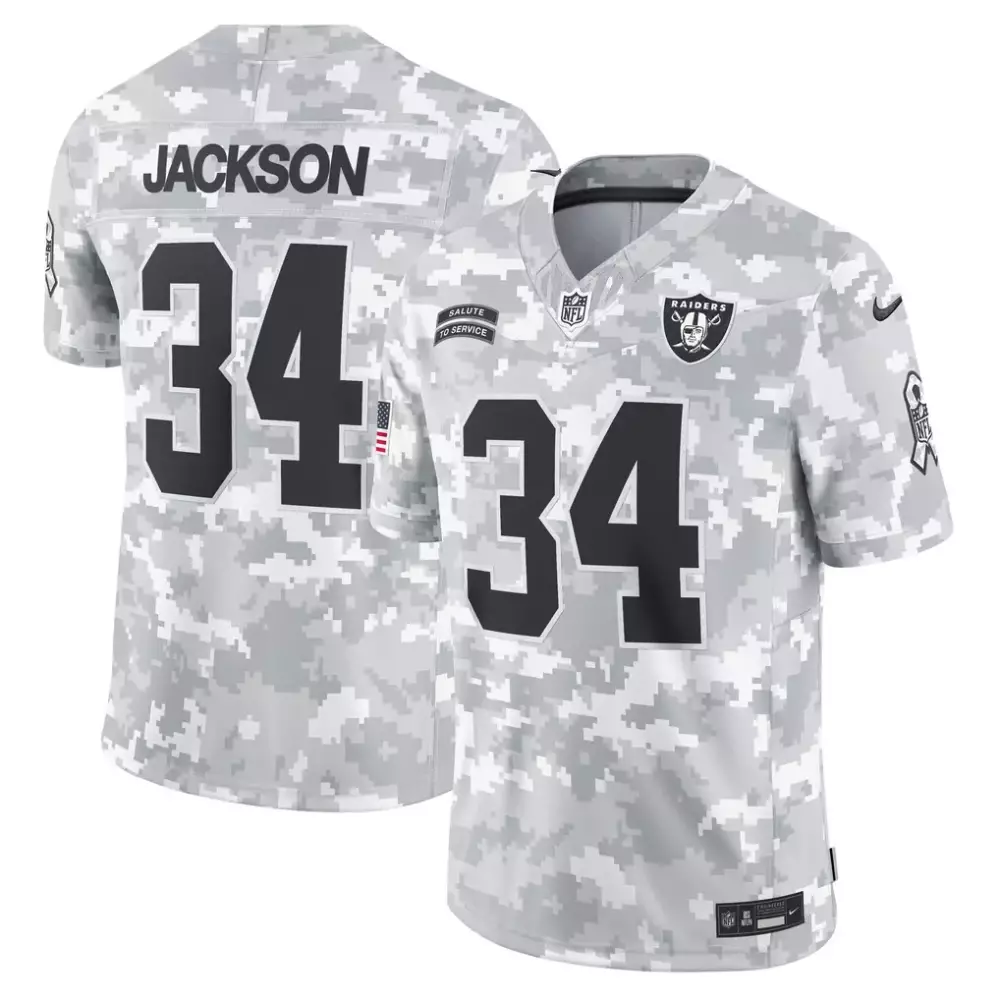 Bo Jackson 34 Raiders Jersey Grey Salute To Service Men Digital Camouflage Alternate