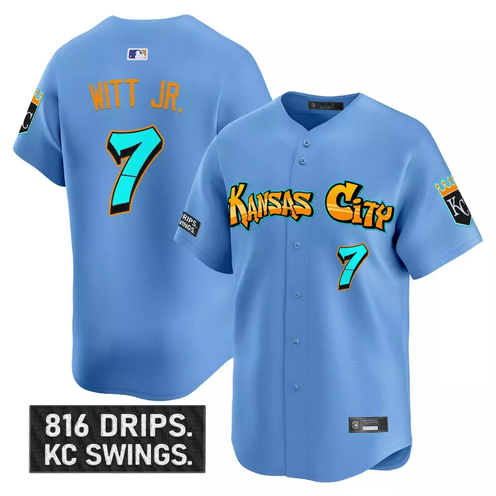 Bobby Witt Jr. 7 Jersey Light Blue Kc Swings. Kansas City Royals Men Orange Black