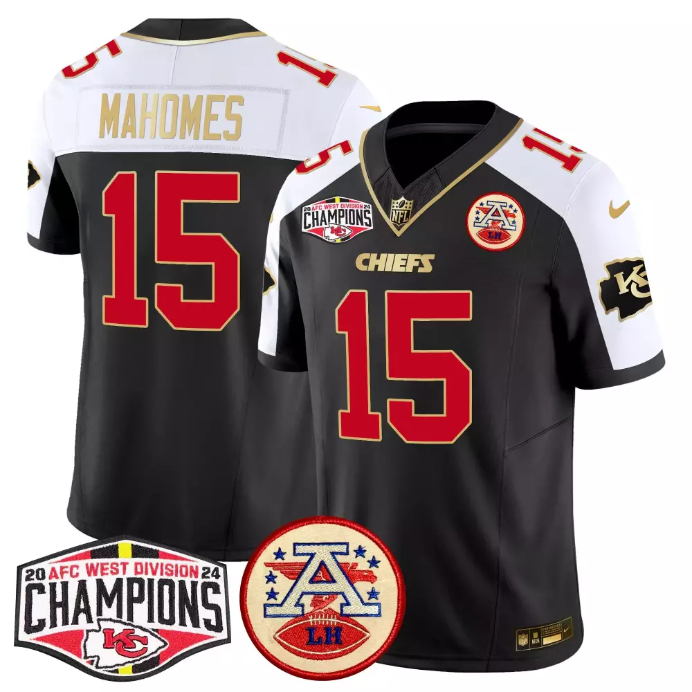 Patrick Mahomes 15 Chiefs Jersey Black 2024 AFC West Division Champions Afl Lh Men