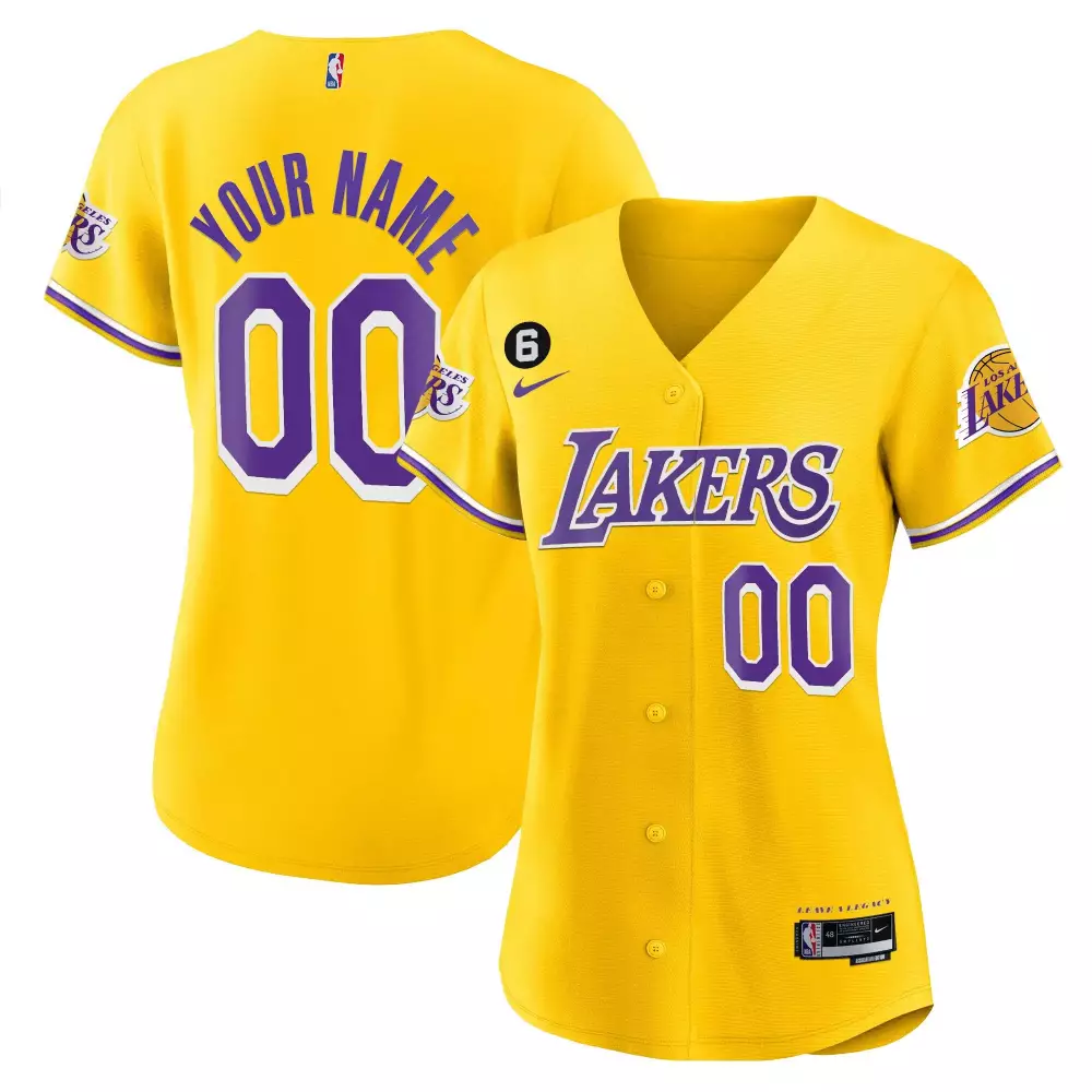 Custom Los Angeles Lakers Jersey Yellow Women Purple Stitched