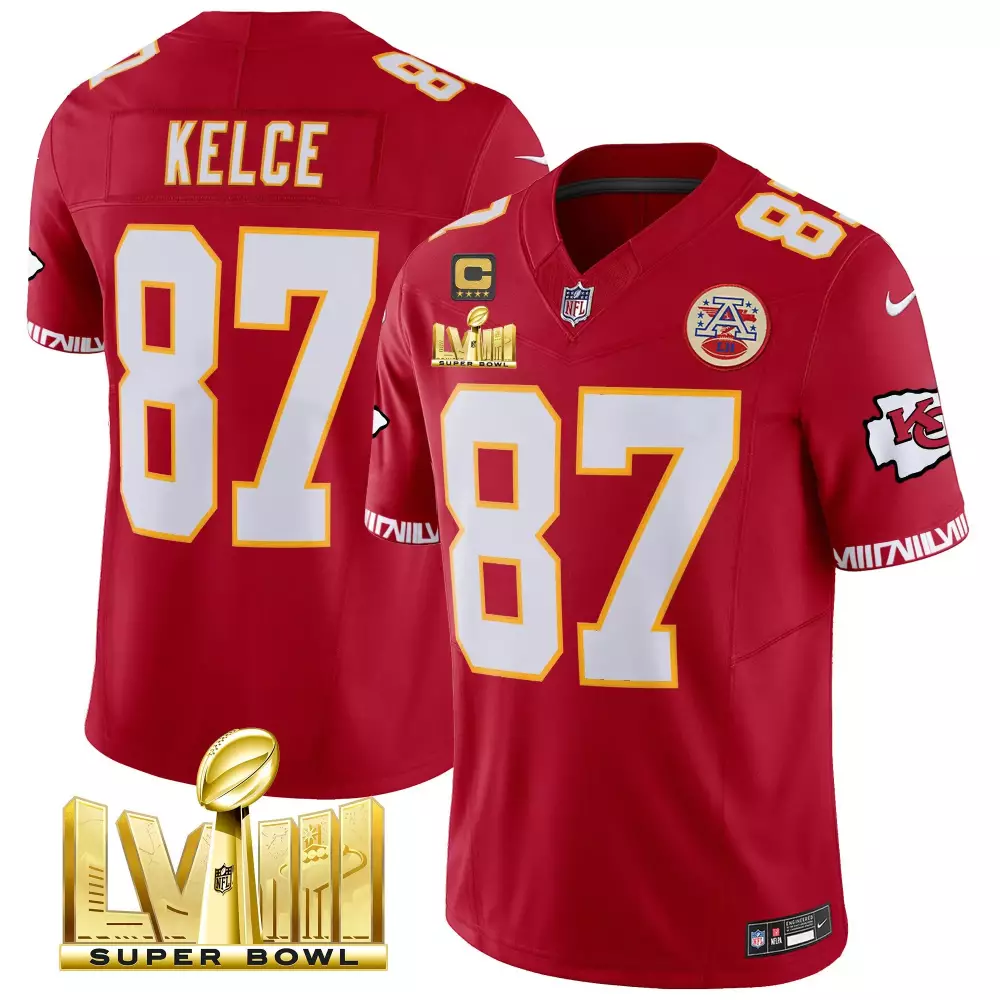 Travis Kelce 87 Jersey Red Super Bowl Lvii Kansas City Chiefs Men White Gold Vapor