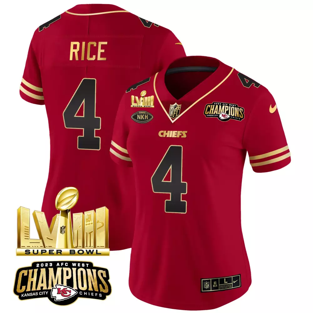 Rashee Rice 4 Kansas City Chiefs Jersey Red Super Bowl Lvii Champions AFC West 2023