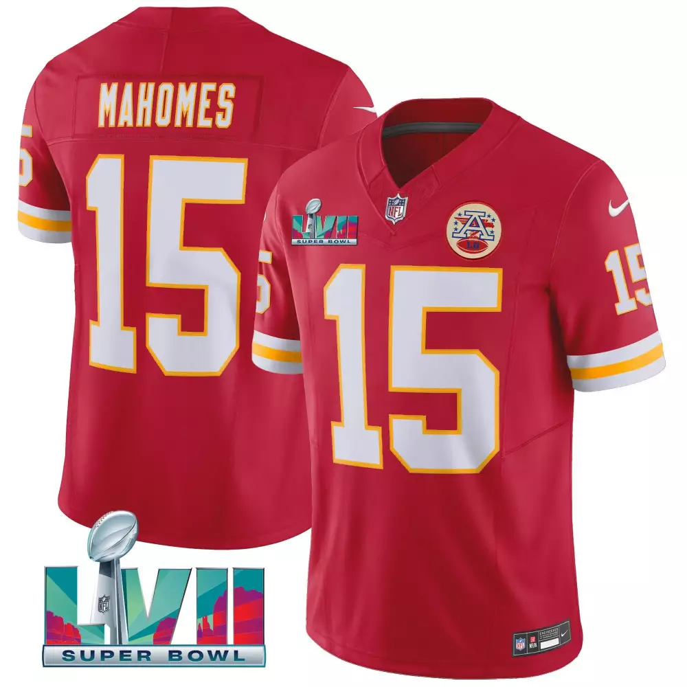 Patrick Mahomes 15 Jersey Red Super Bowl Lvii Kansas City Chiefs Men NFL White Yellow