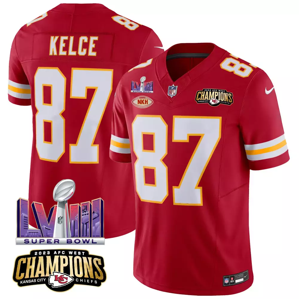 Travis Kelce 87 Jersey Red 2023 AFC West Champions Kansas City Chiefs Super Bowl Lvii Nkh