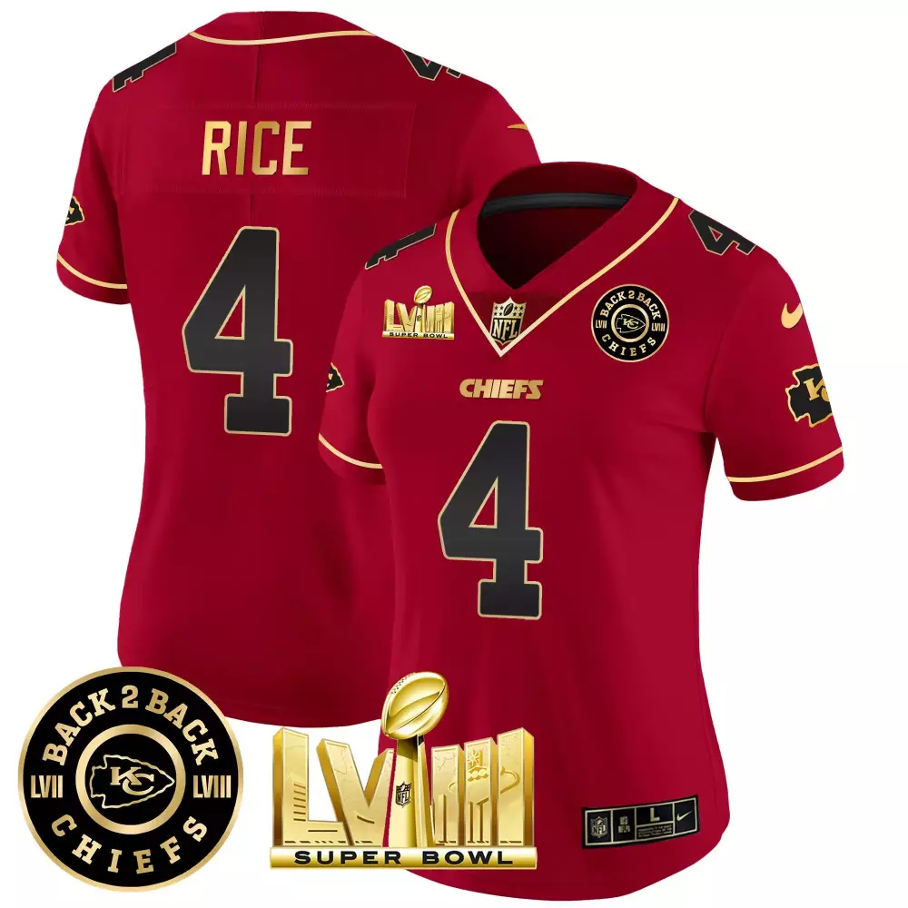 Rashee Rice 4 Chiefs Jersey Red Back 2 Super Bowl Lvii Lviii 2023 Men Game Gold Black