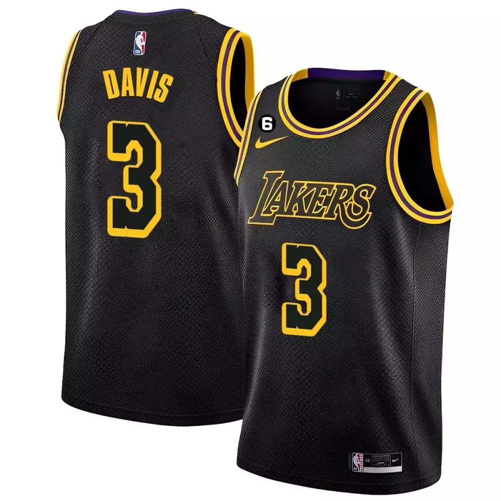 Anthony Davis 3 Lakers Jersey Black Men NBA Yellow Purple Collection All Stitched