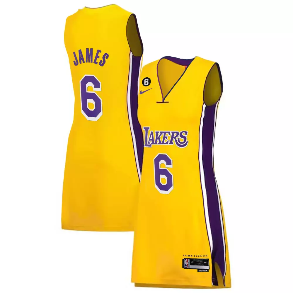 Lebron James 6 Los Angeles Lakers Jersey Yellow Women Dress Purple All Stitched Vapor