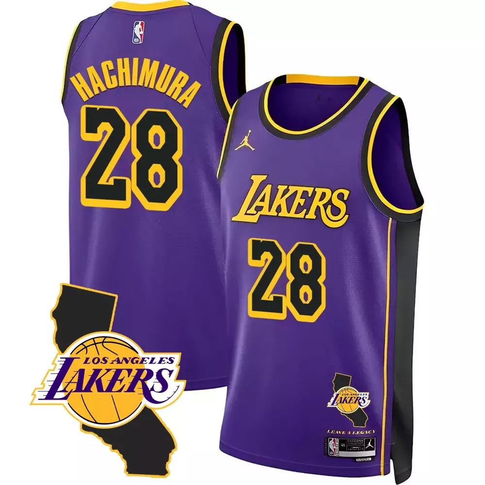 Rui Hachimura 28 Jersey Purple City Edition Los Angeles Lakers Men Yellow Black All