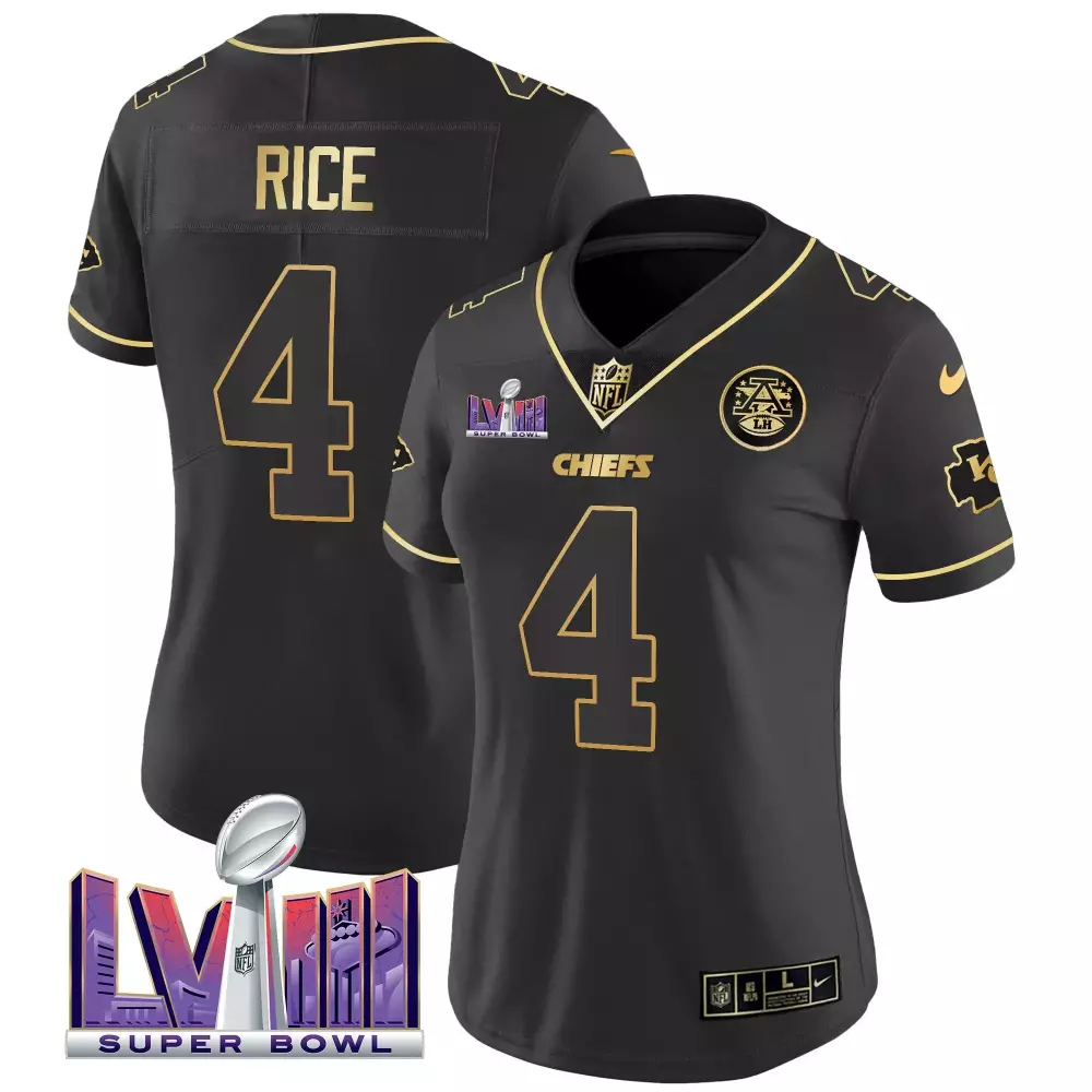 Rashee Rice 4 Chiefs Jersey Black Super Bowl Lviii Men Gold Vapor v4 All Stitched