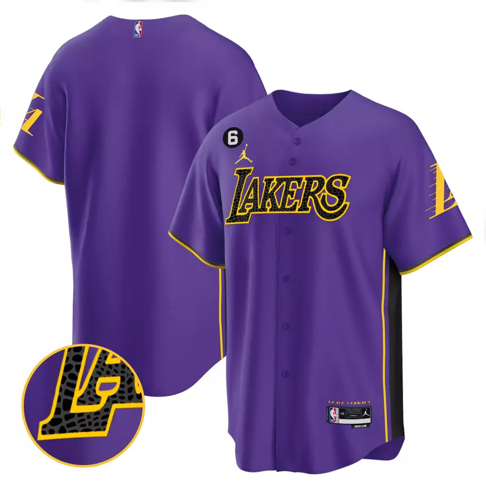 Custom Lakers 6 Jersey Purple Legacy Men Split Design Yellow Black Cool Base All