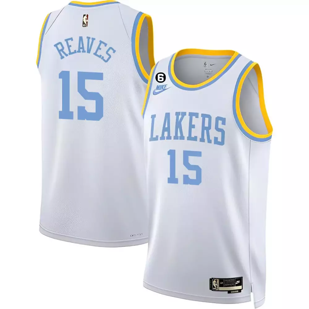 Austin Reaves 15 Lakers Jersey White Men Replica Light Blue Yellow Classic All Stitched