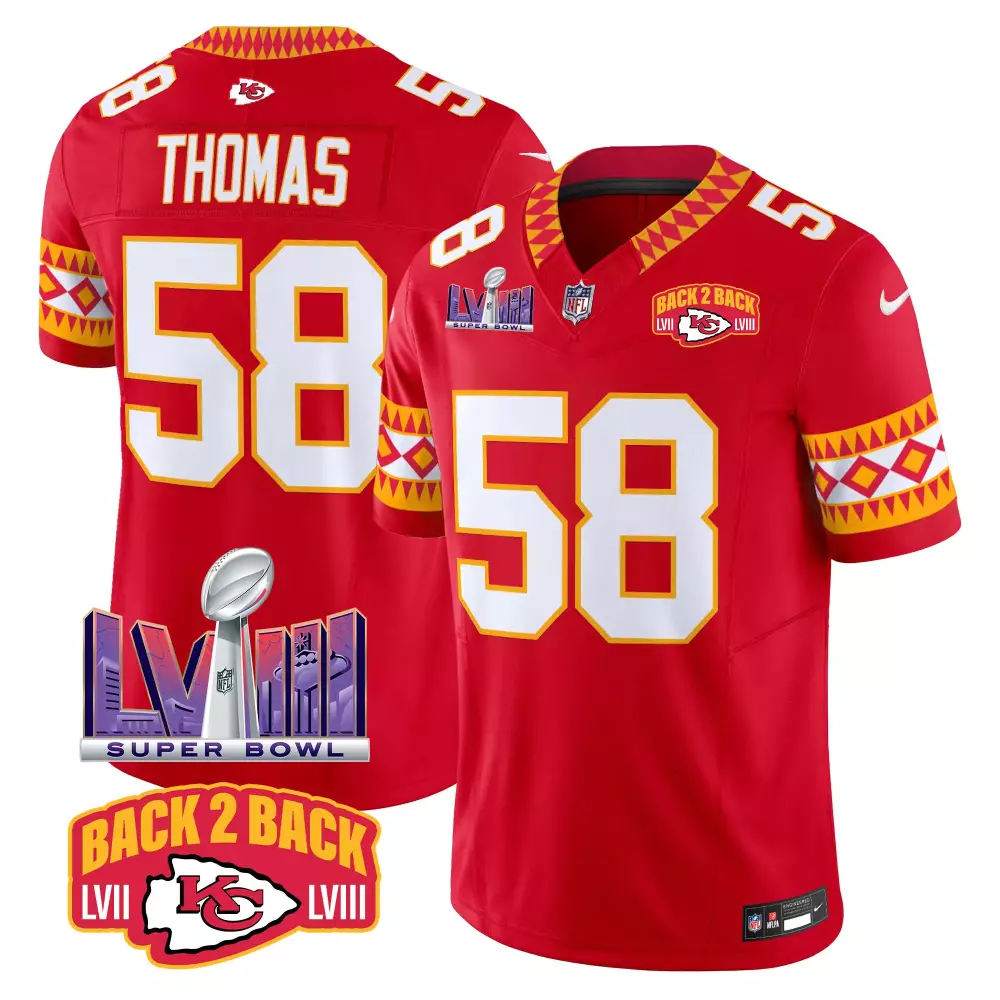 Thomas Lvii 58 Kansas City Chiefs Jersey Red Back 2 Super Bowl Lviii Men Player White