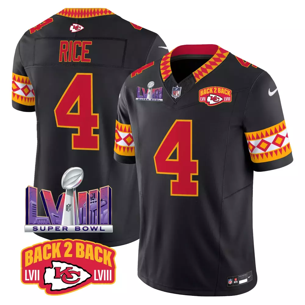 Rice Male 4 Kansas City Chiefs Jersey Black Super Bowl Lvii / Lviii Champions Men