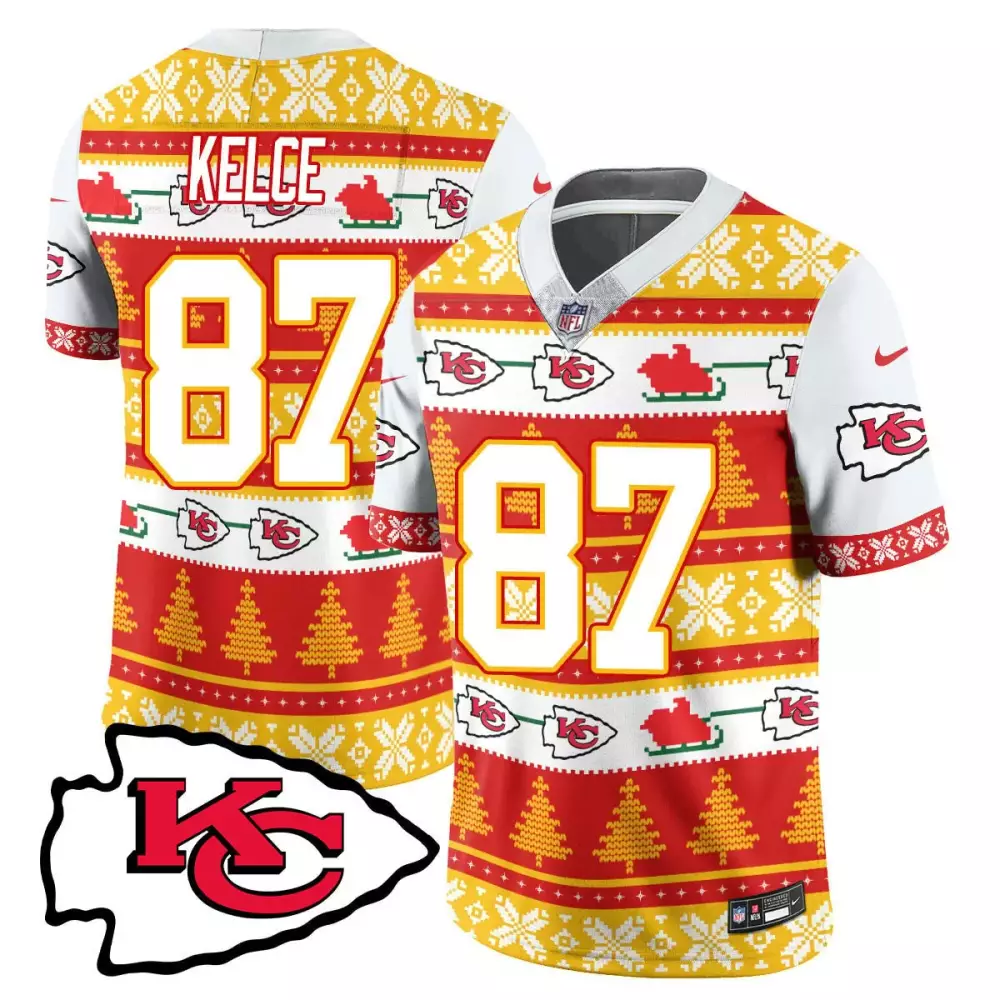 Travis Kelce 87 Jersey Red Kansas City Chiefs Men Ugly Sweater Alternate Custom Design