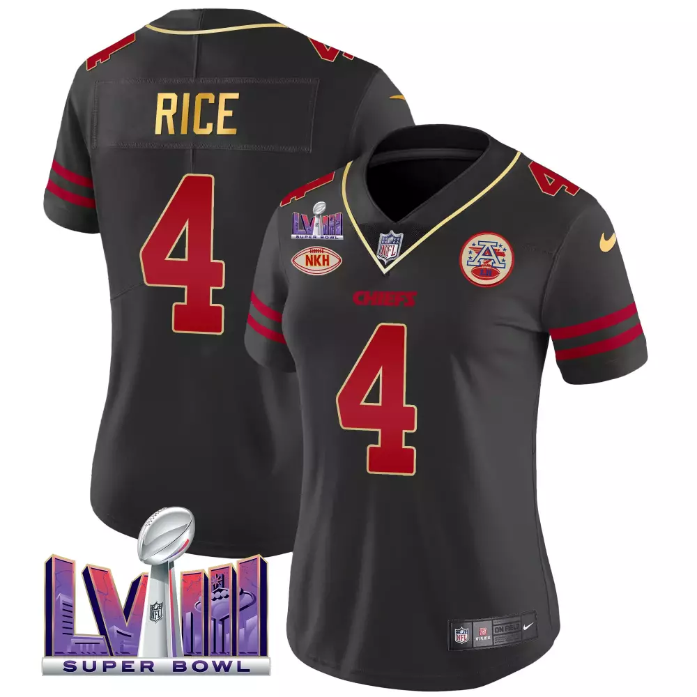Rice Lvii 4 Chiefs Jersey Black Super Bowl Nkh 2023 Women Standard Red Gold All Stitched