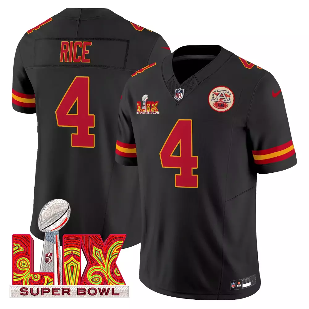 Rashee Rice 4 Kansas City Chiefs Jersey Black Super Bowl Lviii Men NFL Red Yellow