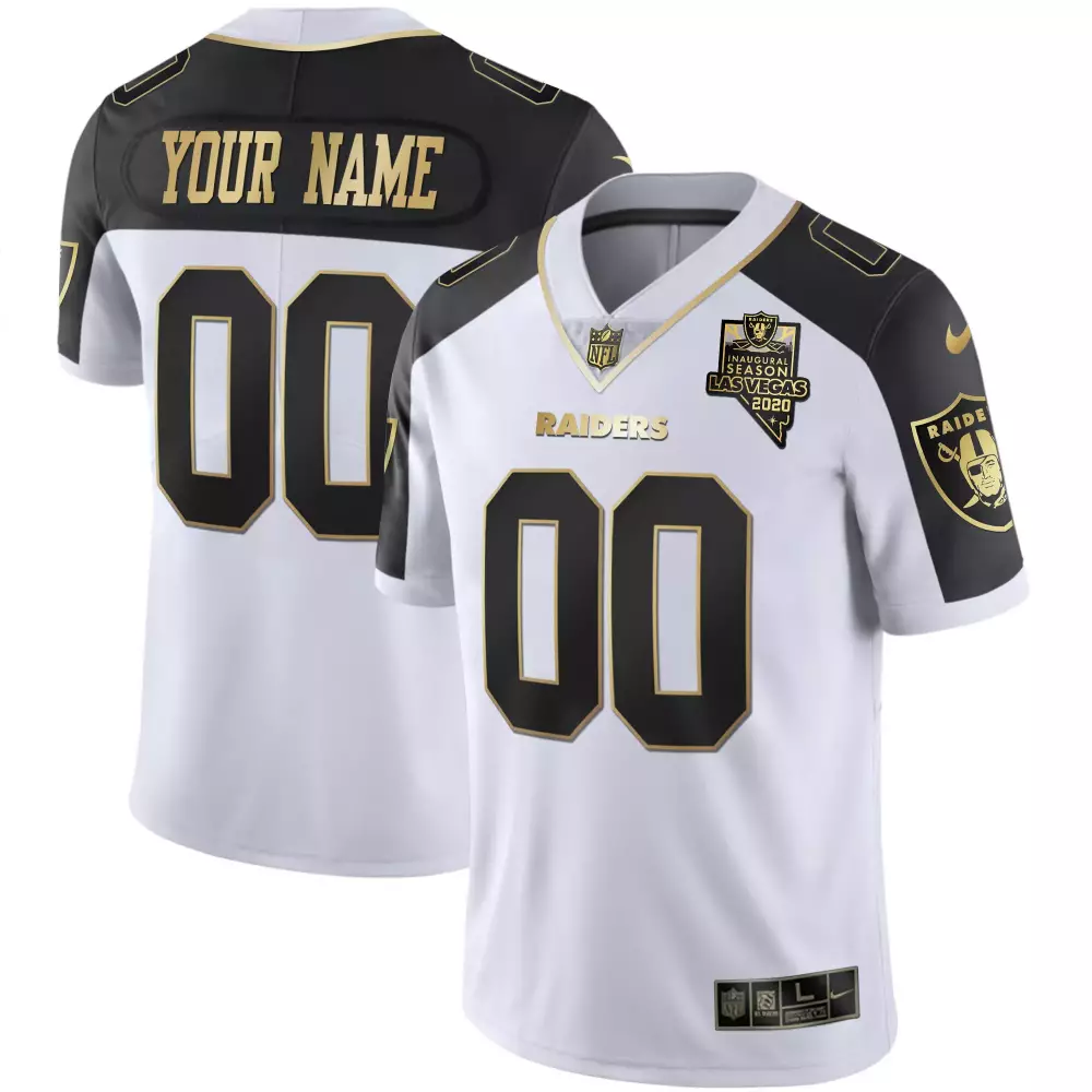 Custom Raiders Jersey White Inaugural Season Men Black Gold Vapor All Stitched